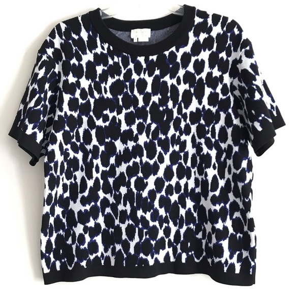 Kate Spade | Leopard Print Pullover Sweater Top Womens M Blue Knit Stretch - Picture 3 of 12
